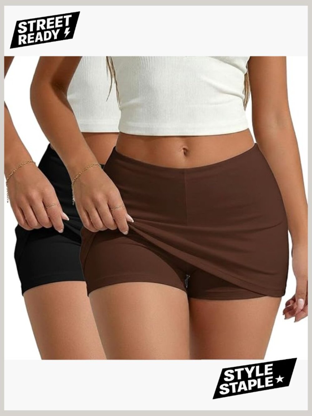 2 Pack Low Rise Bodycon Mini Skirts with Built-In Shorts Y2k Skorts